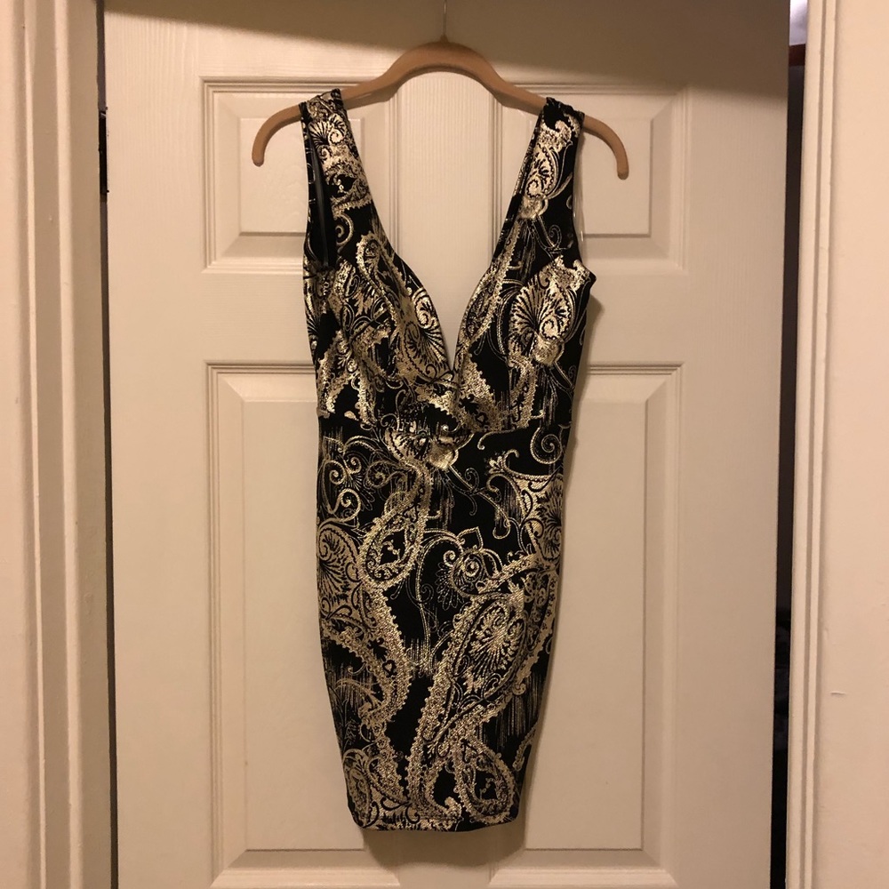 Windsor NYE Silver Paisley Black Party Mini Dress